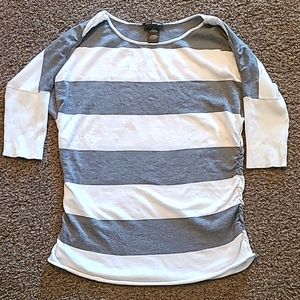 Love Always womens sweater.  Gray and white stripe with 3/4 sleeves